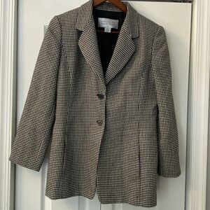 Linda Allard Ellen Tracy Women Blazer Size 6 Houndstooth Wool Classic Old Money